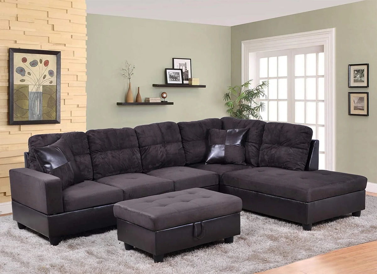 3 PCS L-Shaped Sectional Sofa Set with Storage Ottoman and Pillows L944