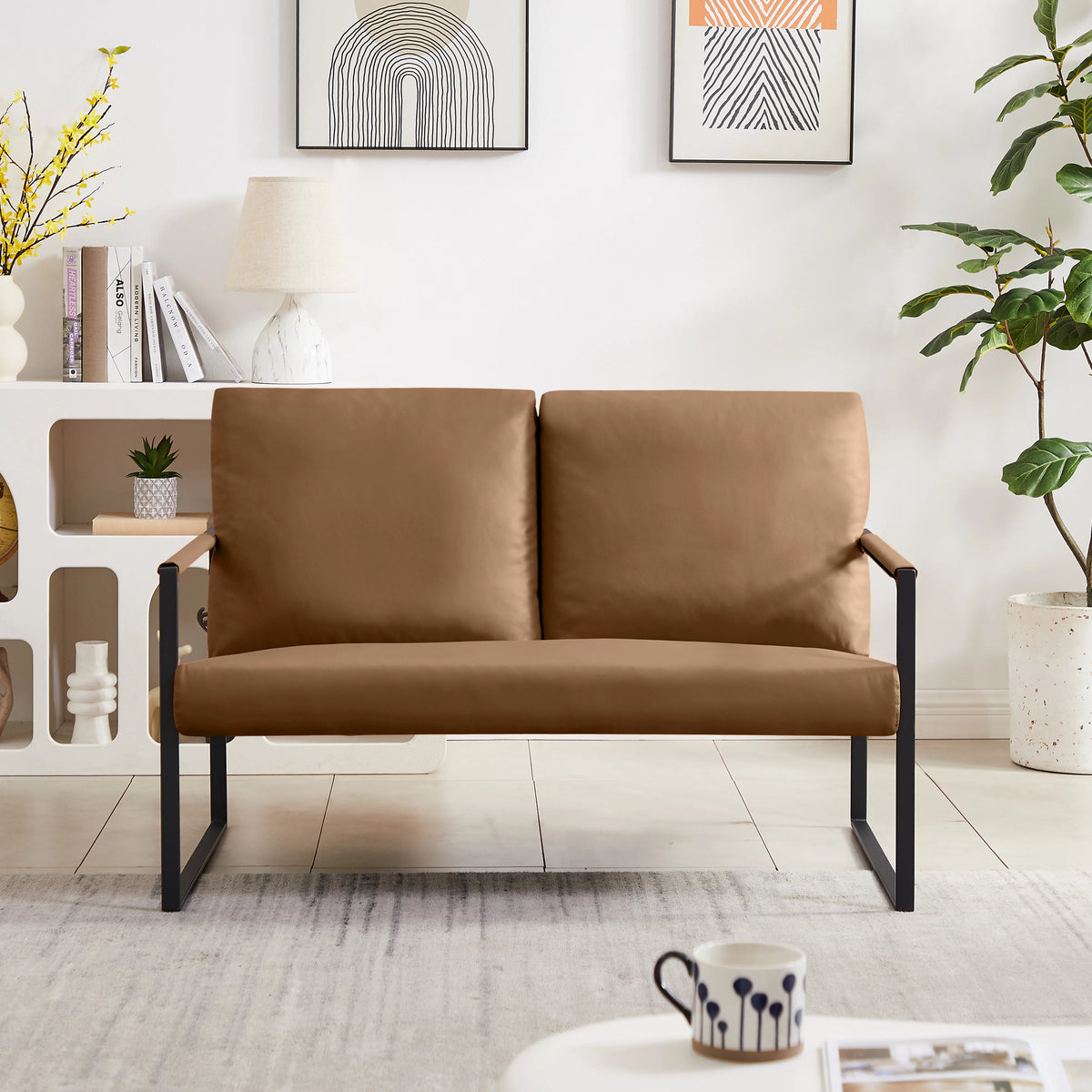 PU Leather Accent Arm Chair with Metal Frame J13686