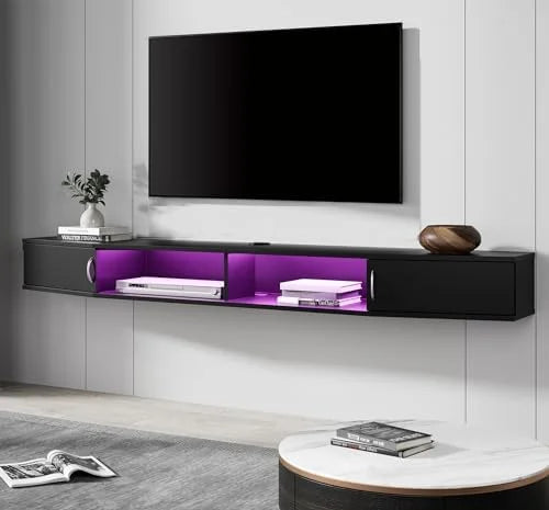 Black Wall Mounted Floating TV Stand with 16 LED Lights X516336