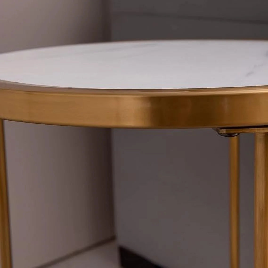 Round End Table with Golden Stainless Steel Frame H169