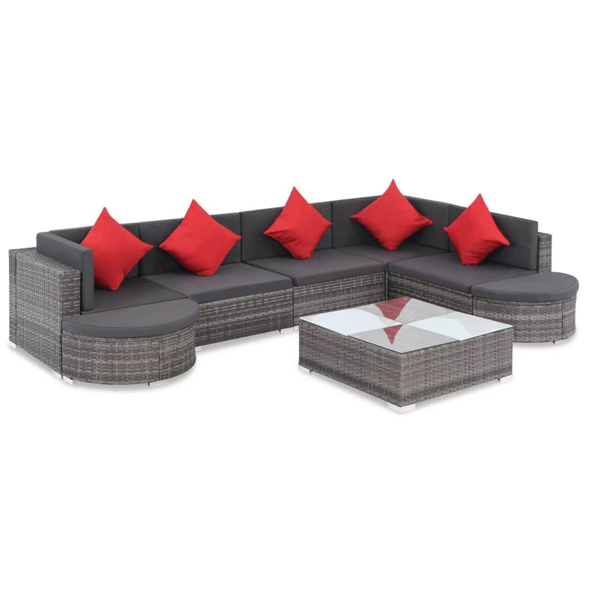 8 Piece Cushioned Poly Rattan Outdoor Conversation Set T20864
