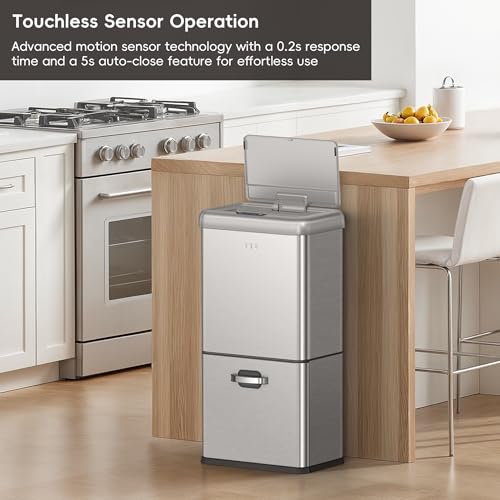 50L Dual Compartment Stainless Steel Motion Sensor Trash Can F5081