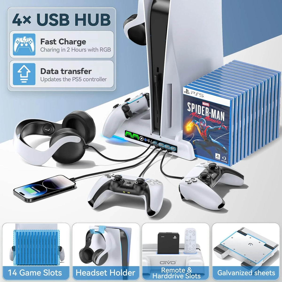 PS5 Stand and Cooling Station with RGB LED C2921