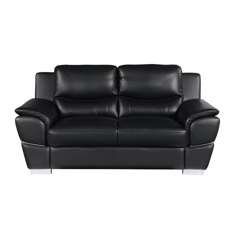 69" Modern Faux Leather Upholstered Loveseat in Black M425