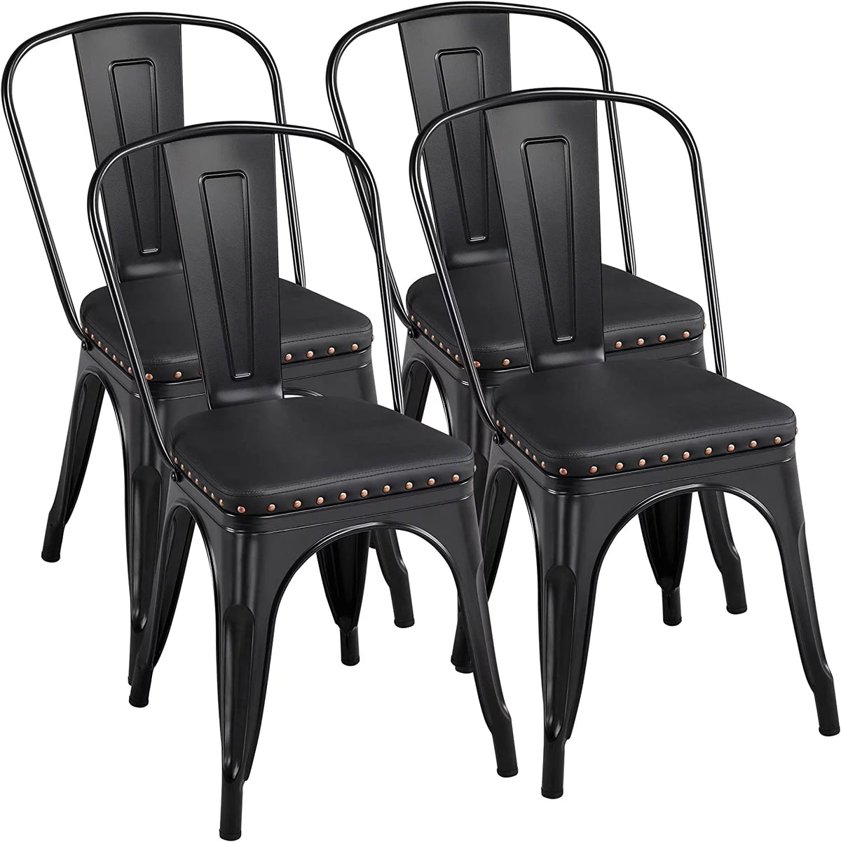 Black Metal Dining Chairs with PU Leather Seat W557402