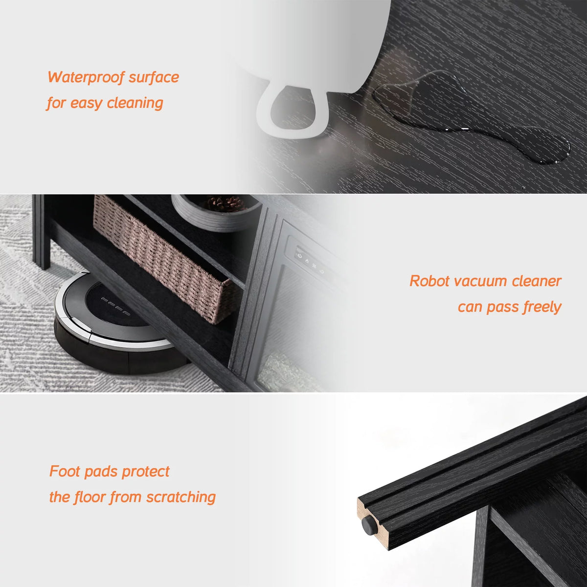 Black 70 inch Wood Fireplace TV Stand with 4 Storage E688