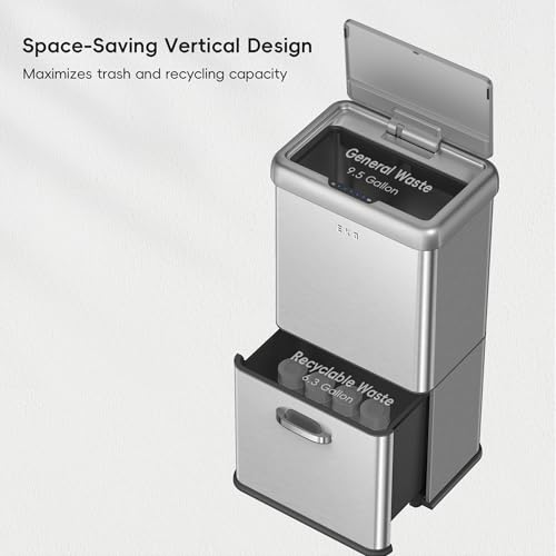 50L Dual Compartment Stainless Steel Motion Sensor Trash Can F5081
