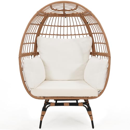 Oversized 360 Swivel Rattan Egg Chair with Beige Cushion W92082