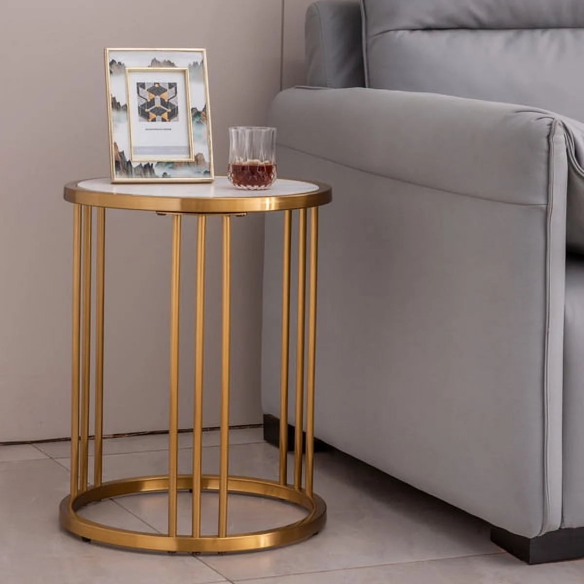 Round End Table with Golden Stainless Steel Frame H169