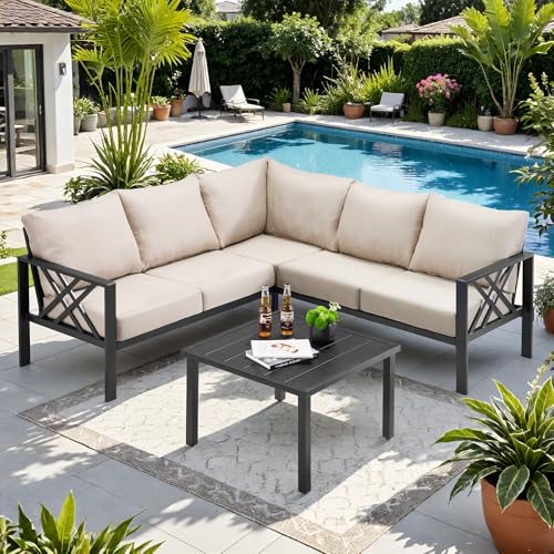 6-piece Metal Sectional Patio Furniture Set with Coffee Table T79991