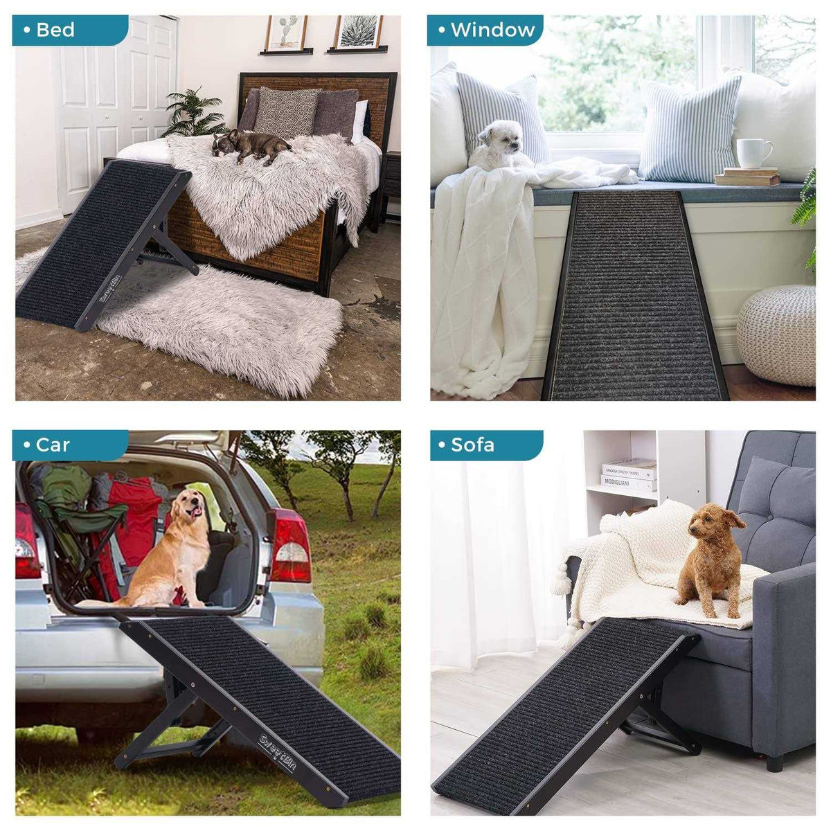 18 Tall Adjustable Wooden Folding Pet Ramp with Non Slip Carpet E377