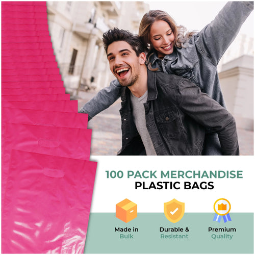 12" x 15" 1.25 mil Pink Glossy Plastic Retail Bags 1000 Pack V460682