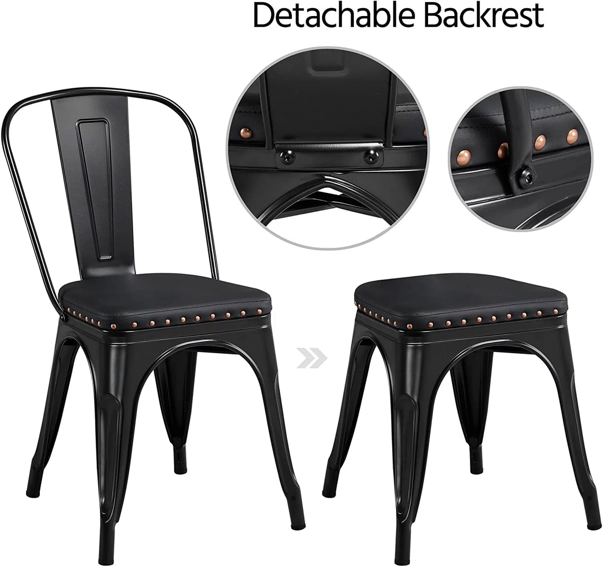 Black Metal Dining Chairs with PU Leather Seat W557402