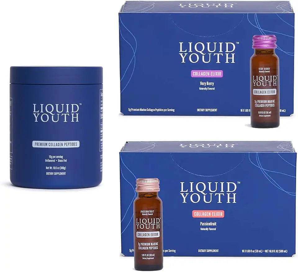 Collagen Peptides Powder & Liquid Collagen Shots Type I & III Grass-fed Bovine & Marine Collagen 50 Servings M265291
