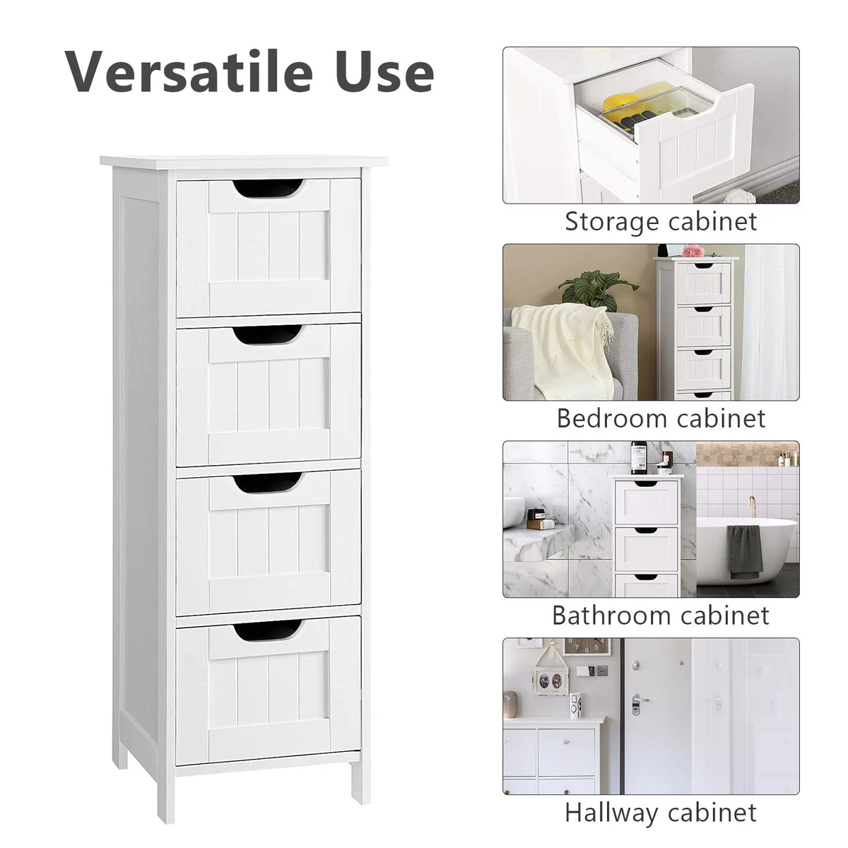 White 4 Drawer Wooden Floor Cabinet I958218