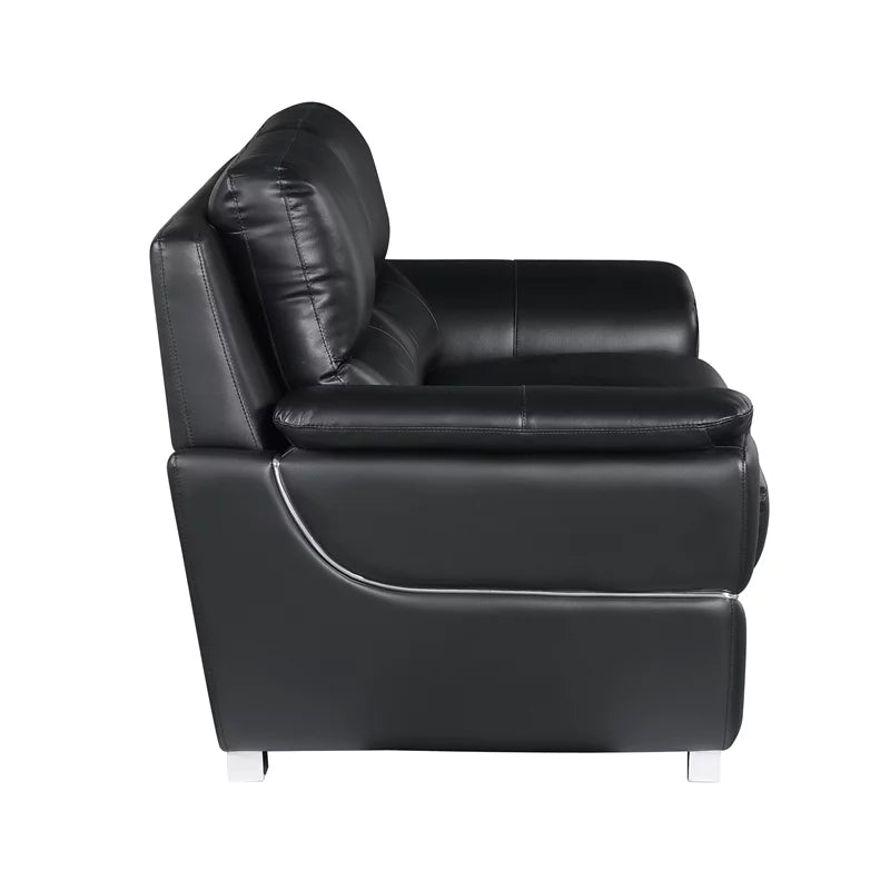 69" Modern Faux Leather Upholstered Loveseat in Black M425