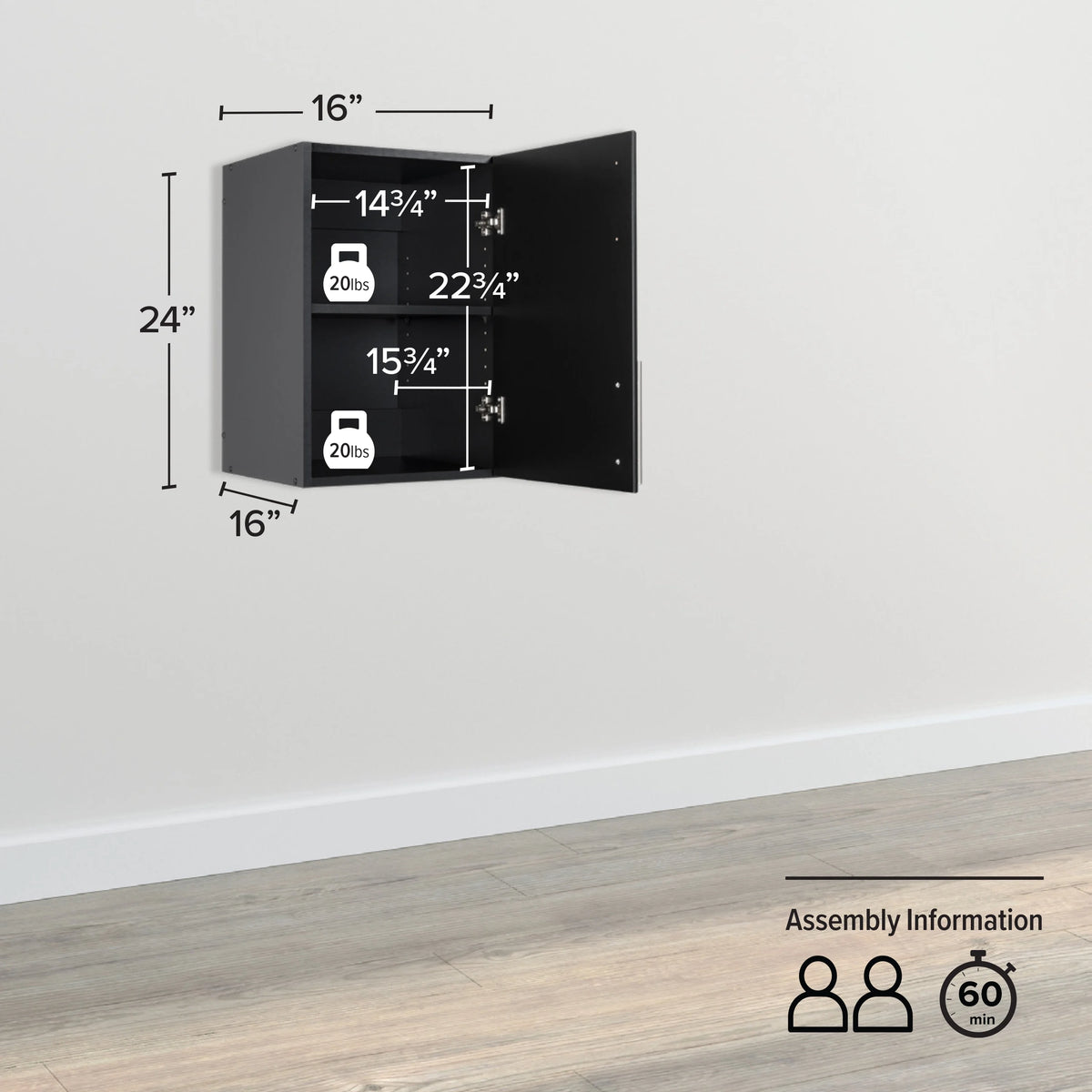 Black 16" Wall Cabinet with 1 Adjustable Shelf P730038